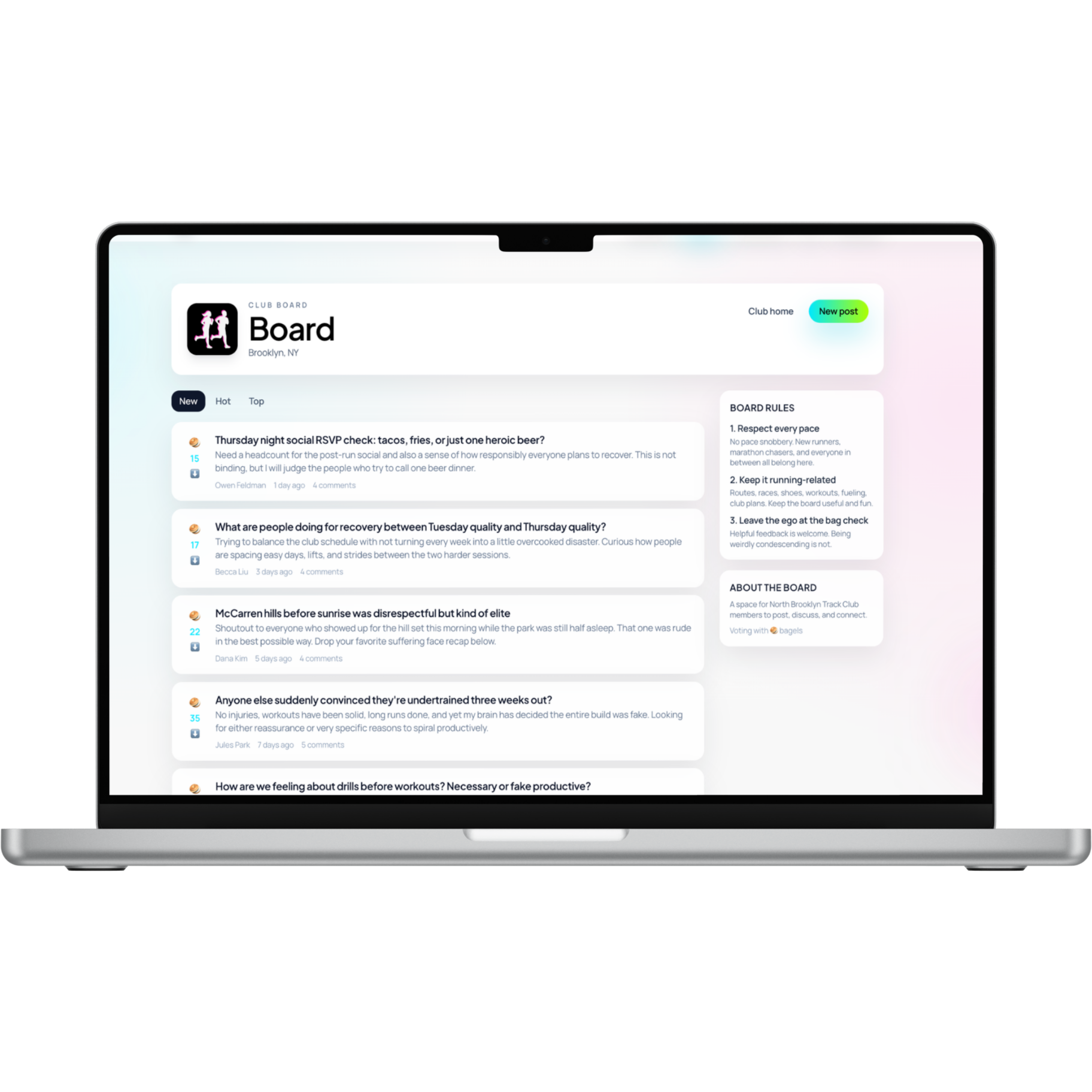 Pacely club board — community feed for run clubs